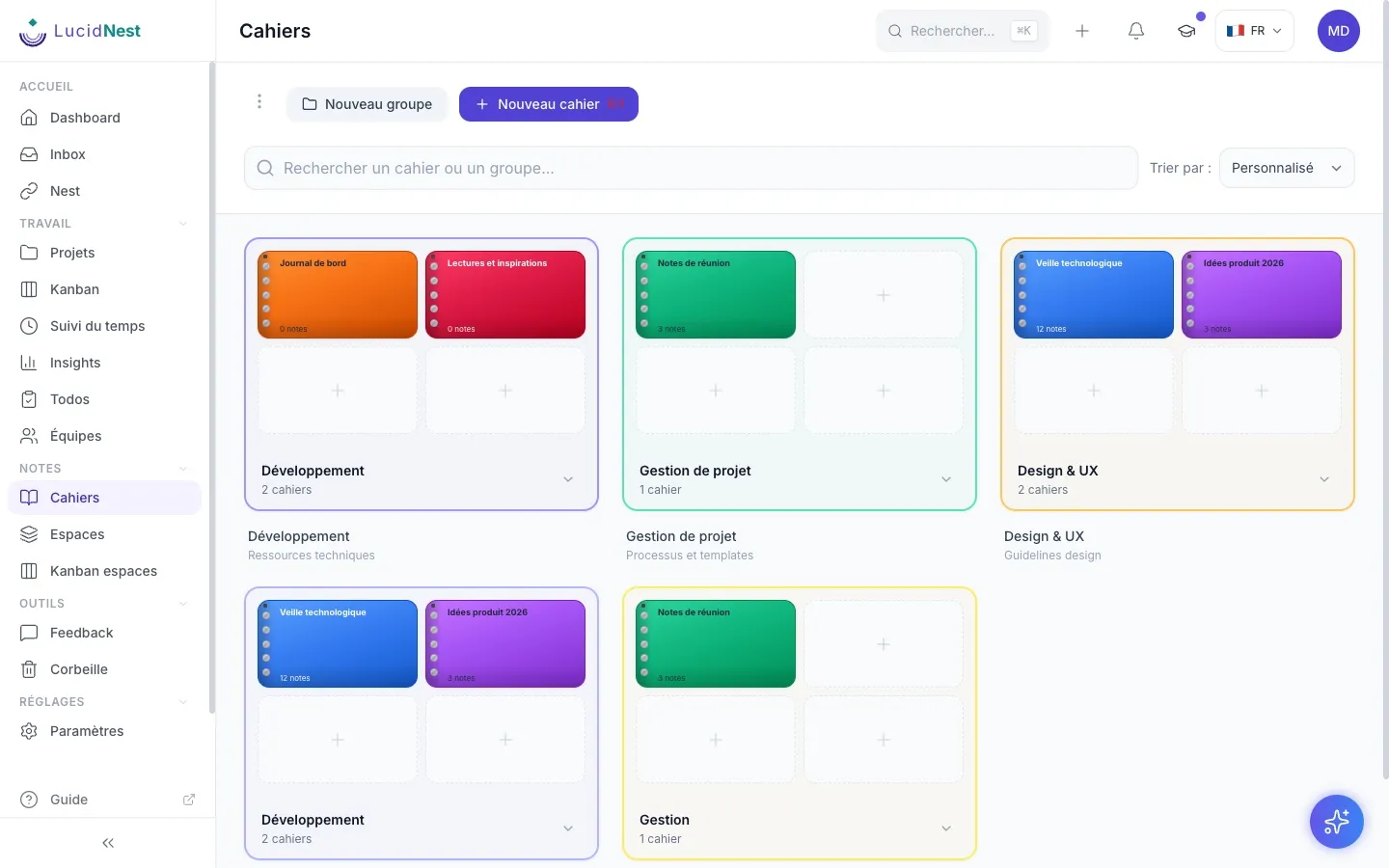 Interface de l'éditeur de notes